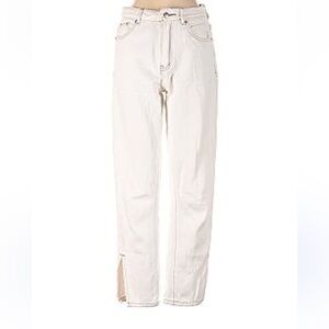 Adika White, brown contrast stitching, denim, ankle slit, jeans, size S